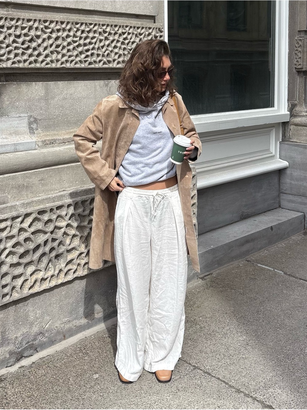 Houndstooth tan suede trench